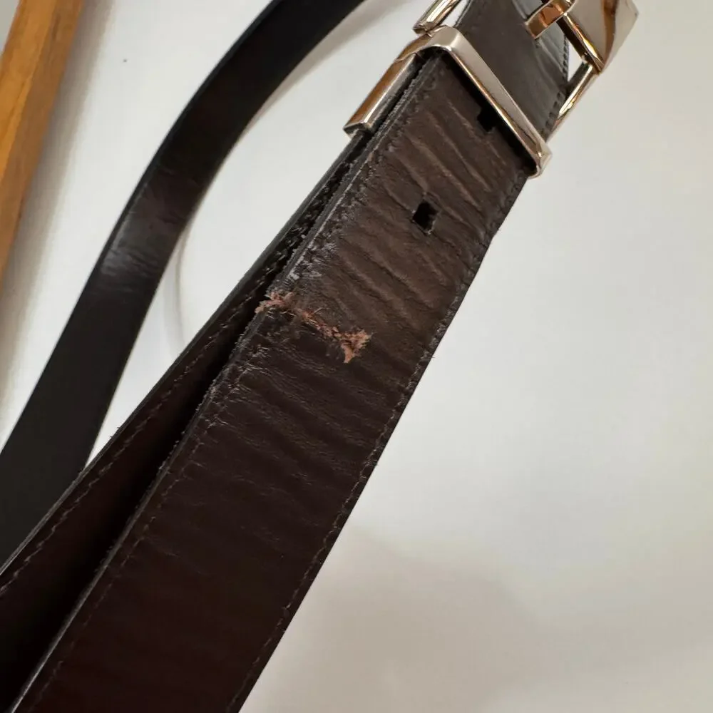 GUCCI Men's Calf Belt Black Leather Nickel Silver Tone Single Tongue Buckle USED